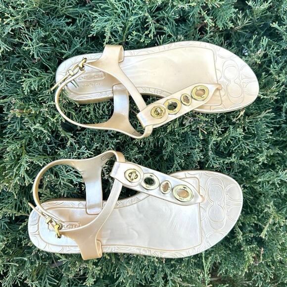 Coach Phila Women’s Jelly‎ Thong Sandals Size 6 Gold - Picture 11 of 14